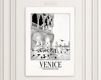 Venice - Palazzo Ducale - No. I | Hand-Drawn | Architectural Landmark Sketch | Printable Poster