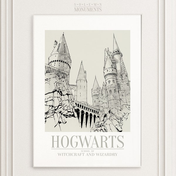 Hogwarts - Schule für Hexerei und Zauberei - Nr. II | Handgezeichnet | Minimalistische Reisezeichnung | Digitaler Download Druck