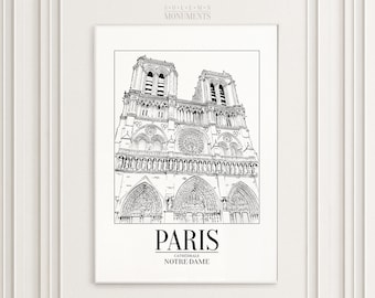Paris - Cathédrale Notre Dame - No. I | Hand-Drawn | Architectural Landmark Sketch | Printable Poster