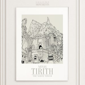 Minas Tirith - Der Weiße Turm - Nr. II | Handgezeichnet | Minimalistische Reisezeichnung | Digitaler Download Druck