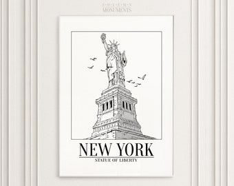 New York - Statue of Liberty - No. I | Hand-Drawn | Architectural Landmark Sketch | Printable Poster