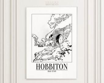 Hobbiton - Bag End - The Shire - N. I / Disegnato a mano / Schizzo di punto di riferimento architettonico / Poster stampabile