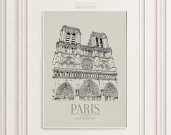 Paris - Cathédrale Notre Dame - No. III | Hand-Drawn | Cityscape Line Art | Instant Downloadable Wall Decor