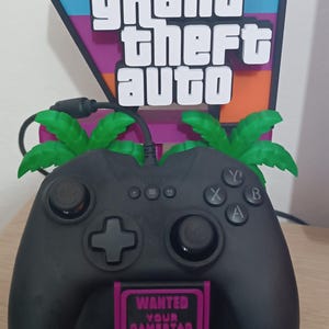 Custom GTA 6 Controller Holder - Personalized Gamertag Controller Stand - Grand Theft Auto VI Desk Accessory - 5 Stars Wanted Level Gift