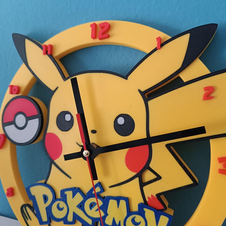Picachu Clock Handmade Pikachu Wall Clock | Pokémon Home Decor | Kids Room, Gaming ...