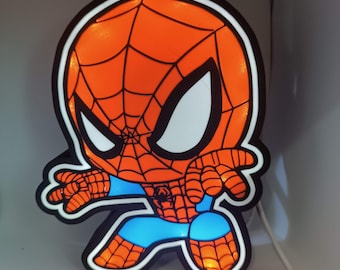 Handmade 3D Printed Spider-Man LED Night Light - Kids Bedroom Decor - Superhero Gift