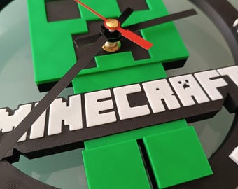 Handgemaakte 3D-geprinte Minecraft Creeper wandklok | Gamercadeau | Nerdkamerdecoratie | Unieke woondecoratie