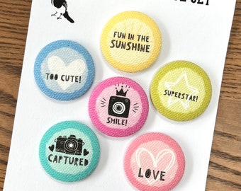 Happy Days - 1 1/4” Canvas Flair Buttons for Scrapbooking