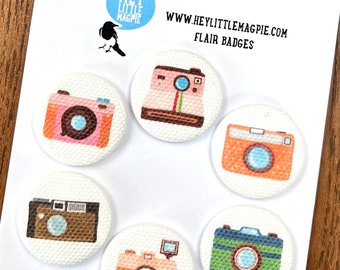 Vintage Camera Set - 1” Canvas Flair Buttons for Scrapbooking