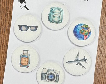 Let’s Travel - 1 1/4” Canvas Flair Buttons for Scrapbooking