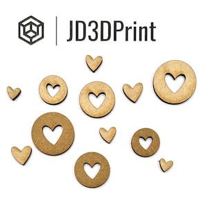 JD3D Print Wood Embellishments - Laser Cut Circle Hearts for Scrapbooking Papercraft Cards