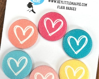 Doodle Hearts - 1” Canvas Flair Buttons for Scrapbooking