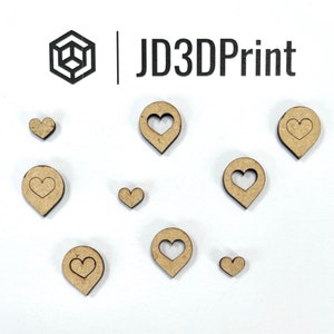 JD3D Print Wood Embellishments - Laser Cut Heart Geotags for Scrapbooking Papercraft Cards