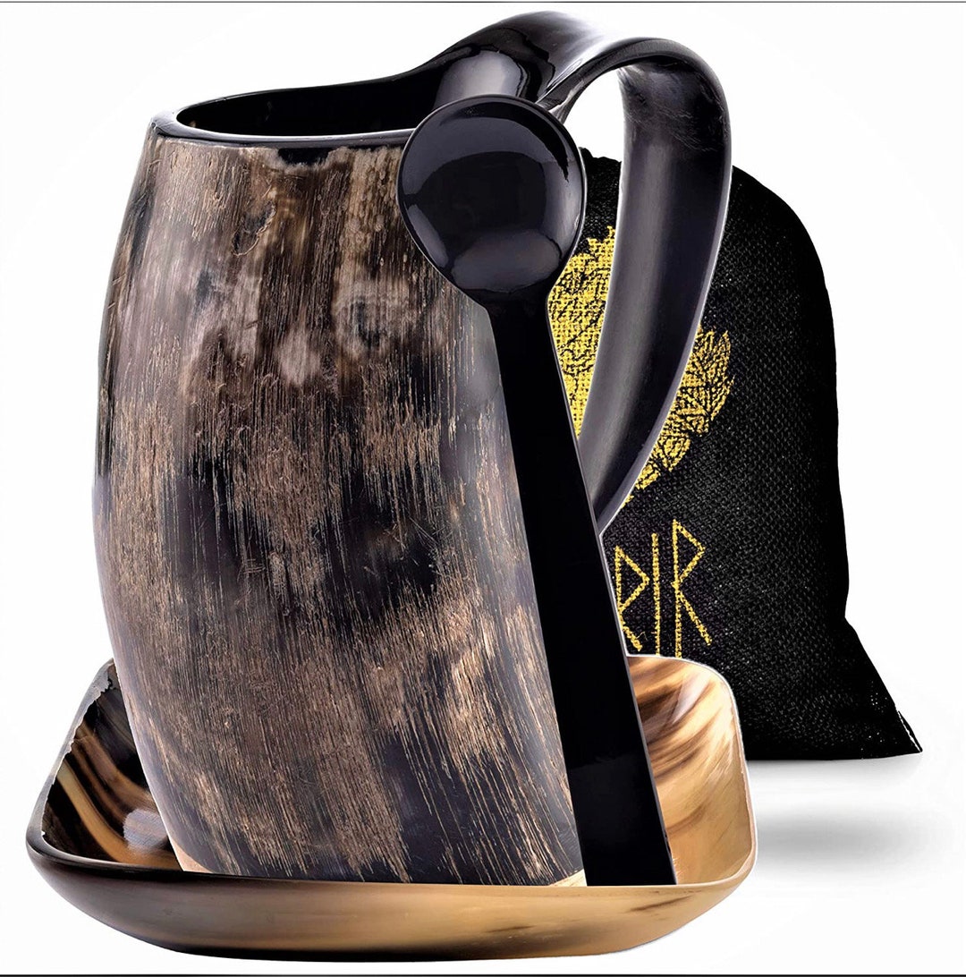 FENRIR Horn Coffee Mug 16 Oz Ox Horn Tankard Coffee Mug for Hot & Cold