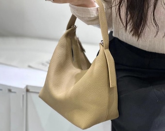 Vintage Genuine Leather Soft Bag, Cowhide Shoulder Bag, Textured Shoulder Bag, Gift For Her, Handbag For Women