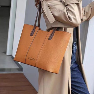 Personalized Tote Bag, Minimalist Leather Tote, Women Shoulder Bag, Workbag, Nurse Bag, Teacher Bag, Gift for Her