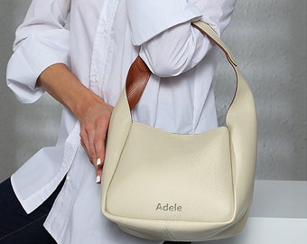 Genuine Cowhide Handmade Shoulder Bag, Soft Leather Handbag for Women, Daily Handbag, Minimalist Style, Anniversary Gift, Gift for Her