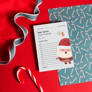 Carta ao Papai Noel, lista de desejos de Natal, Natal para impressão para crianças, Candy Cane, atividade de Natal, Natal para impressão, vermelho e branco