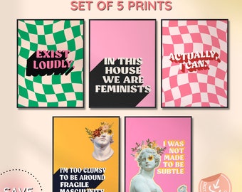 Feministische Wandkunst Bundle, Retro Feministische Poster Set 5 Drucke, Feministisches Retro Poster, Retro Wandkunst Set, Feministische Geschenke