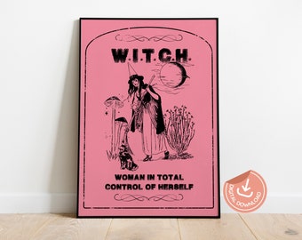 Lámina artística feminista de brujas: Póster vintage de empoderamiento femenino (descarga digital)