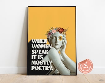 Lámina artística feminista: Poesía femenina, decoración de oficina empoderante (descarga digital)