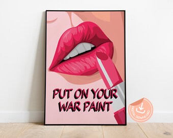 Lámina artística feminista retro: Póster "Pon tu pintura de guerra" (Descarga digital)