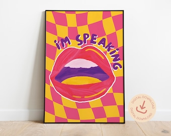 Ich spreche feministisches Poster, feministische Wandkunst, Feminismuskunst, Geschenke für sie, Retro Poster, feministische Kunstdruck, feministische Retro Wandkunst