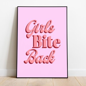 Girls Bite Back Coquette Girly Wall Art, Preppy Wall Art, Retro Feminist Printable Wall Art, Girly Wall Decor, Pink Wall Art, Feminist Gifts