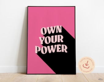 Impressão artística feminista "Domine seu poder": Decoração de escritório empoderadora (download digital)