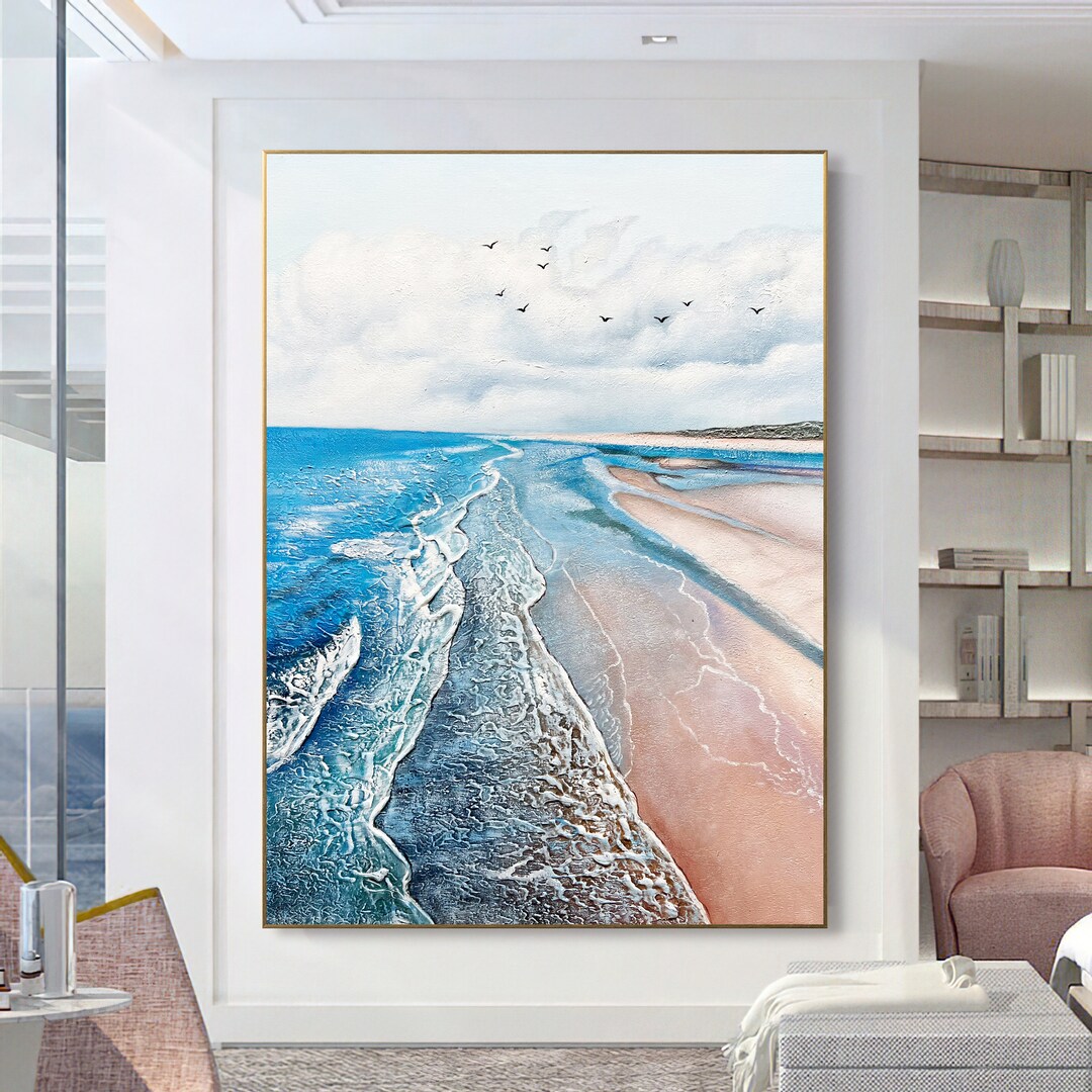 Large 3D Textured Ocean Painting,large Wall Decor,abstract Sea Wall Art