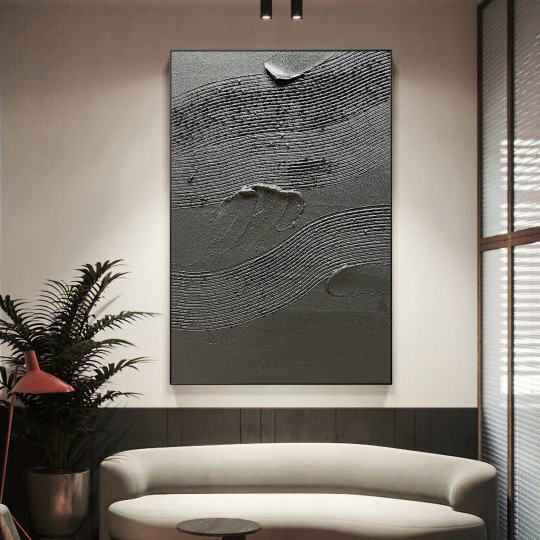 Large Wall Canvas Painting,large Black Abstract Painting, Black Wall
