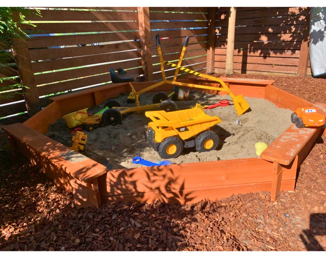 Octagon Wooden Cedar Sandbox With Seat Boards Ecofriendly Etsy