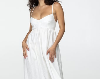 White linen maxi slip dress Jane Long strap cami dress Simple basic summer dress Minimalist casual pure linen dress Custom size