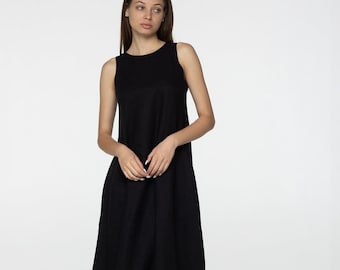 Black linen maxi flare dress Alice Black long simple loose dress Simple basic summer dress Minimalist casual pure linen dress Custom size