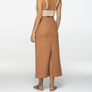 Fitted almond linen maxi skirt Brigit with zipper Slim high waist office linen skirts with back slit Custom Plus size image 1