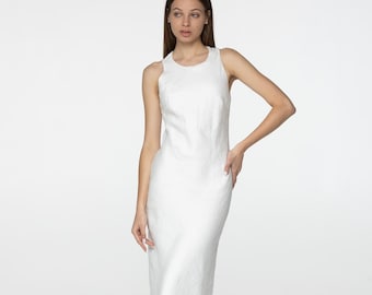 White linen midi slip dress Luna Long simple camisole dress Simple basic summer dress Minimalist casual pure linen dress Custom size
