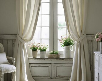 Ivory 100% Linen curtain \ One panel \ Sheer or Blackout