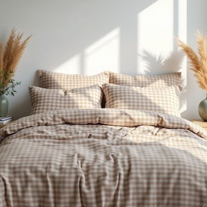 Brown Gingham Cotton 1 Duvet cover Checkered Comforter cover set Cozy Bedroom Decor Cotton duvet