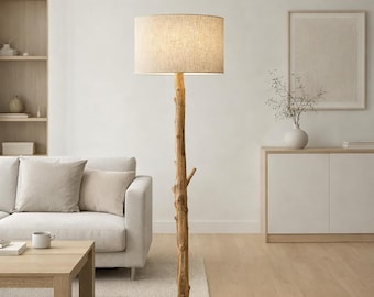 Oak Wooden Floor Lamp for Rustic Living Room Decor