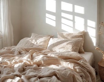 Caramel linen Duvet cover Soft 1 Medium Weight Cover Breathable Stonewashed Comfort