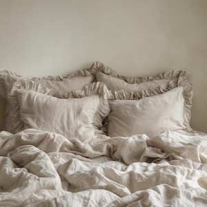 Sand ruffled linen pillow cover Soft Linen Pillowcase with in Standard, Queen, King or Custom Sizes
