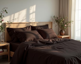 Dark chocolate bedding set 1 Duvet cover and 2 Pillowcases Cotton sateen bedding Comforter cover set