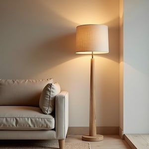 Handmade Natural Oak Floor Lamp, Japandi Rustic Style, Wooden Standing Light For Home Office, Nordic Interior Decor, Cozy Gift Idea