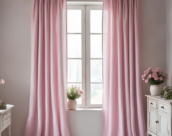 Pastel pink 100% Linen curtain \ One panel \ Sheer or Blackout