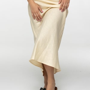 Fit Oat linen maxi skirt Nina Summer skirt with elastic waistband and lining High waist office linen skirts Custom Plus size image 3