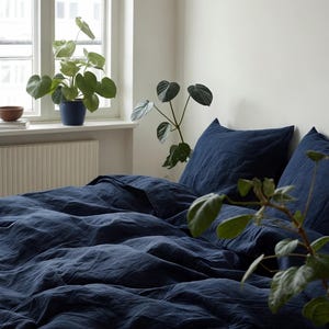 Navy Linen Coverlet softened linen Bed Cover Queen King size linen coverlet linen bed throw blanket couch cover