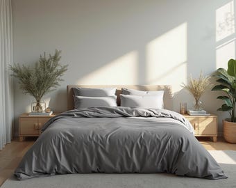 Light gray sateen bedding set 1 Duvet cover and 2 Pillowcases Cotton satin bedding Comforter cover set