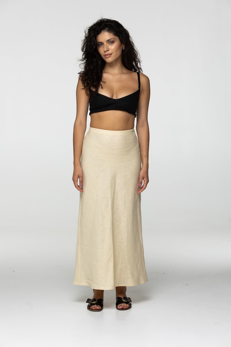 Fit Oat linen maxi skirt Nina Summer skirt with elastic waistband and lining High waist office linen skirts Custom Plus size image 7