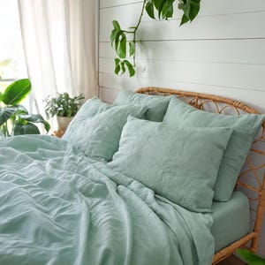 Sea Linen Coverlet softened linen Bed Cover Queen King size blue green linen coverlet sea blue linen bed throw blanket couch cover