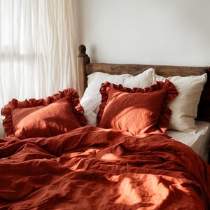 Marsala ruffled linen pillow cover Soft Linen Pillowcase with in Standard, Queen, King or Custom Sizes